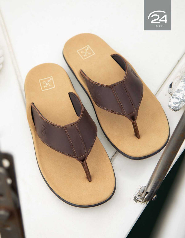 Sandalias Hombre 24 Flex Cuero Akamai Café
