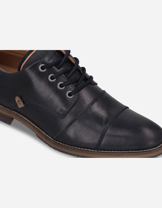 Zapatos Formal Casual Hombre Derby Cuero Con Costuras Decorativas Alden-0-81 Azul