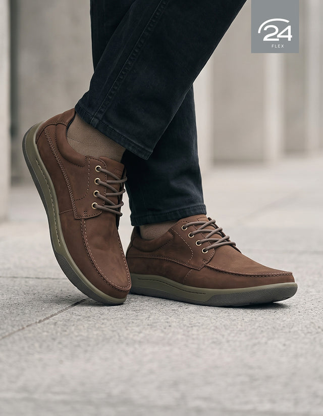 Zapatos Casual Hombre 24 Flex Cuero Moc Toe Arno Café