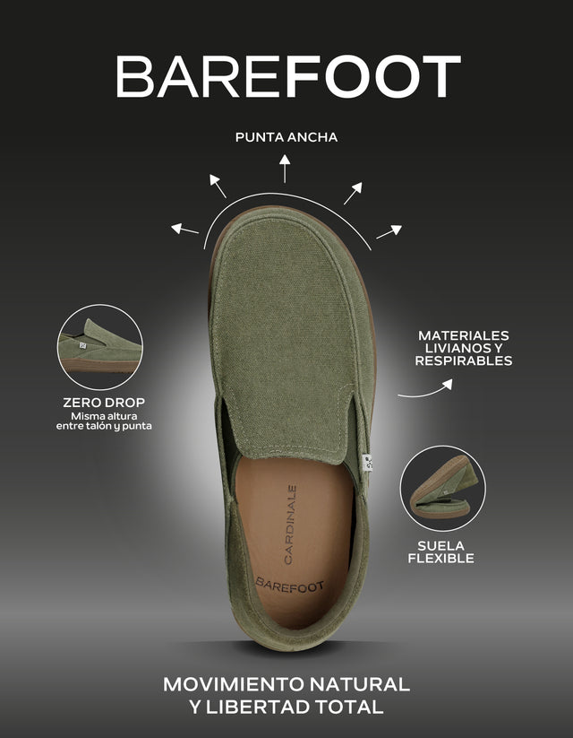 Zapatos Barefoot Slip-On Hombre Textil Bare Sand Verde