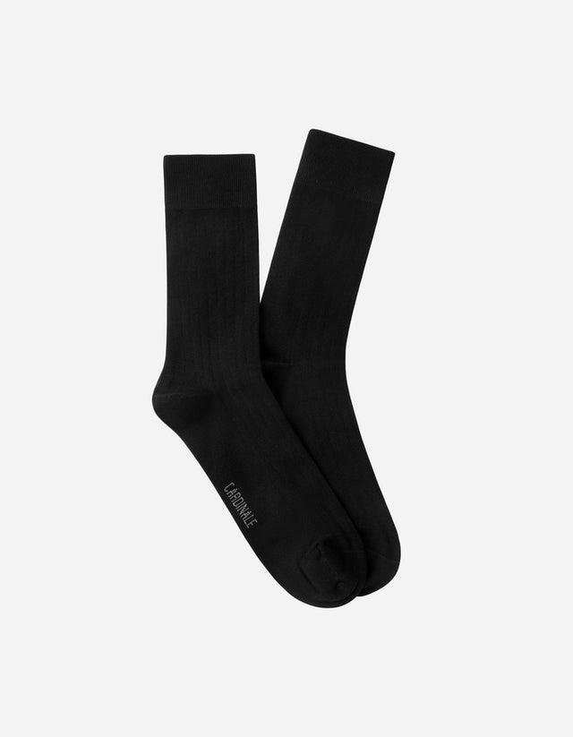 Calcetines Hombre Algodón Negro Acanalado (Talla 39-45) Calc-1U-Vb01
