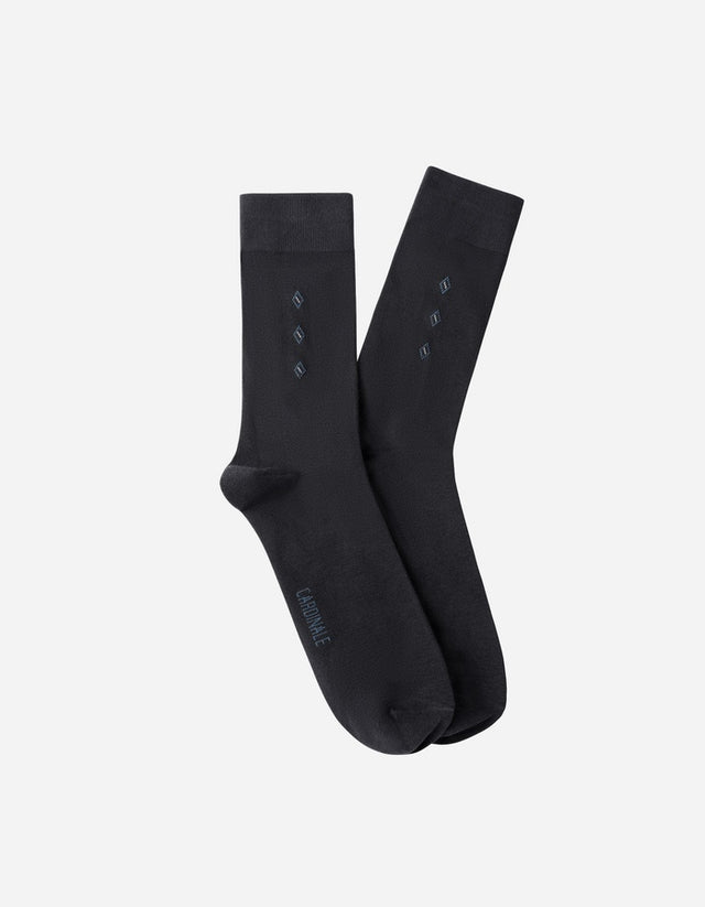 Calcetines Hombre Algodón Negro Con Rombos Pequeños (Talla 39-45) Calc-1U-Vr05