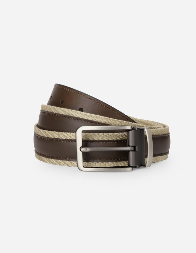 Cinturón Ajustable Hombre Cuero Y Textil Café Cint-C303