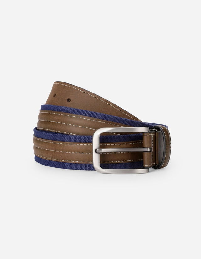 Cinturón Ajustable Hombre Cuero Y Textil Café Cint-C304