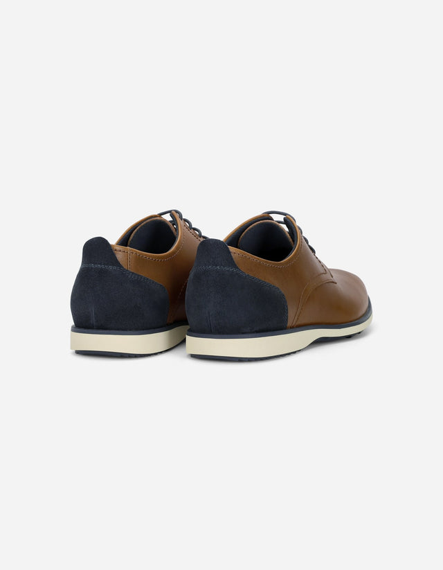 Zapatos Formal Hombre 24 Flex Cuero Talón Azul Denver Brandy
