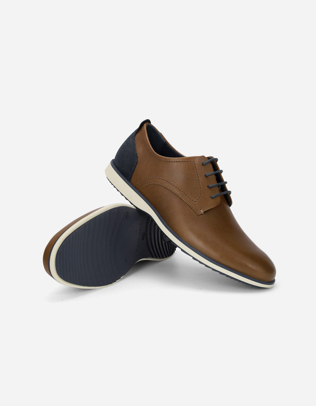 Zapatos Formal Hombre 24 Flex Cuero Talón Azul Denver Brandy