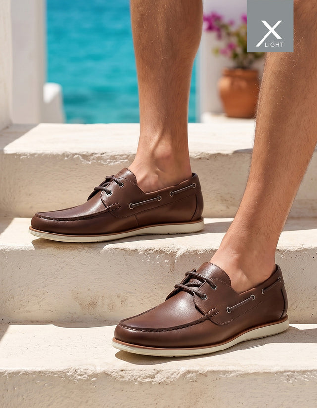 Zapato Mocasín Náutico Hombre Cuero X-Light Dockwalk Café