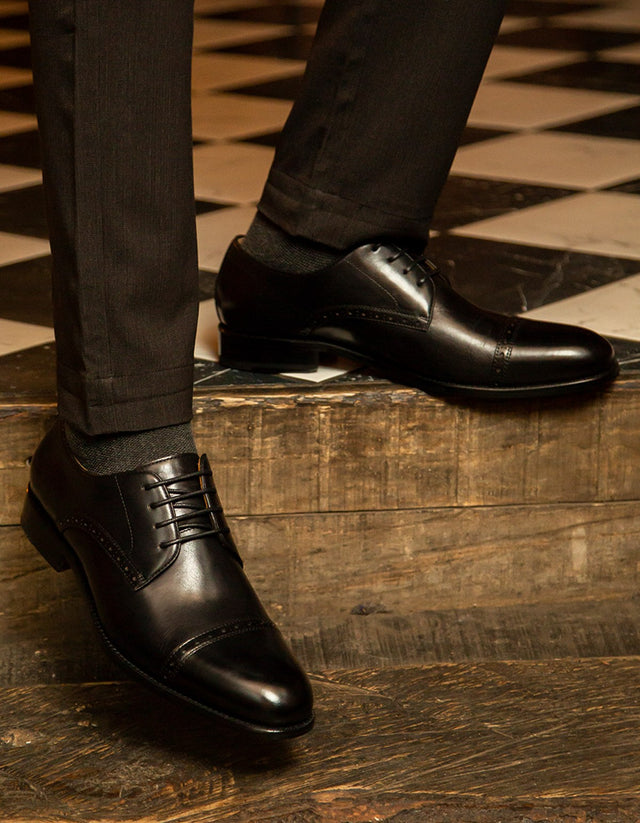 Zapatos Formal Hombre Suela Cuero Cap Toe Fintown Negro