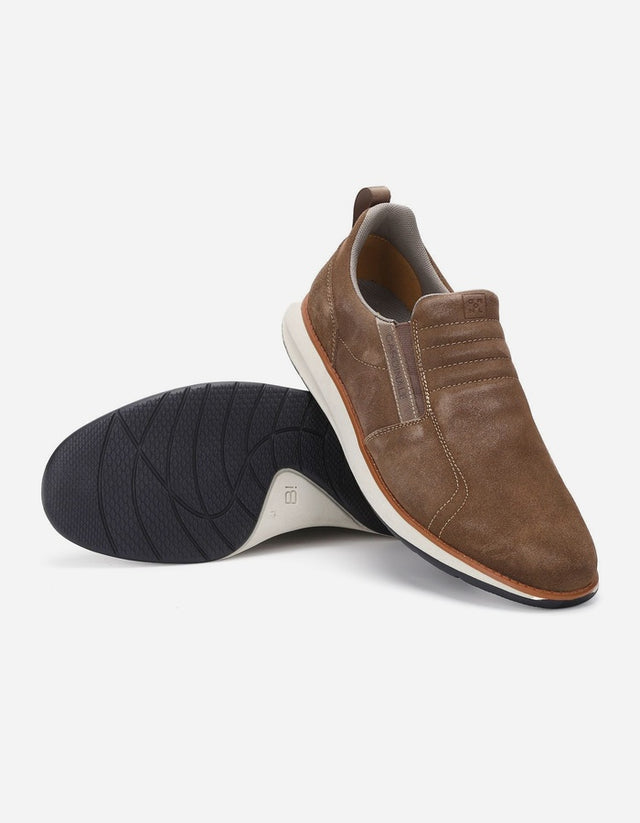 Zapatillas Hombre Slip-On Cuero Reston-3-08 Taupé