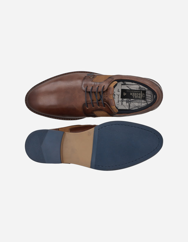 Zapatos Casual Formal Hombre Derby Cuero Detalle Textura Slate-0-31 Brandy Bullboxer