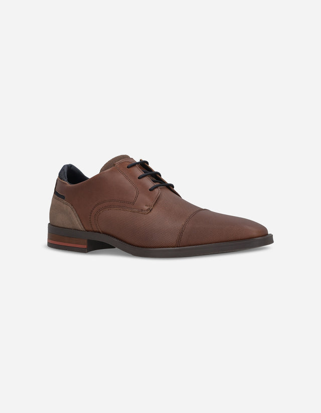 Zapatos Formal Casual Hombre Derby Cuero Con Textura Soren-0-15 Brandy