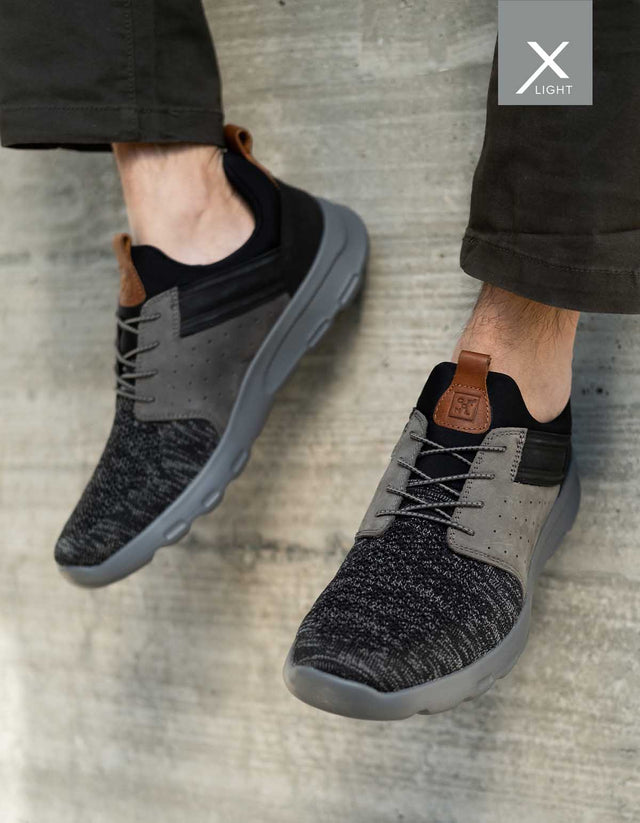 Zapatillas Livianas X-light Hombre Cuero Walker-0-32 Gris