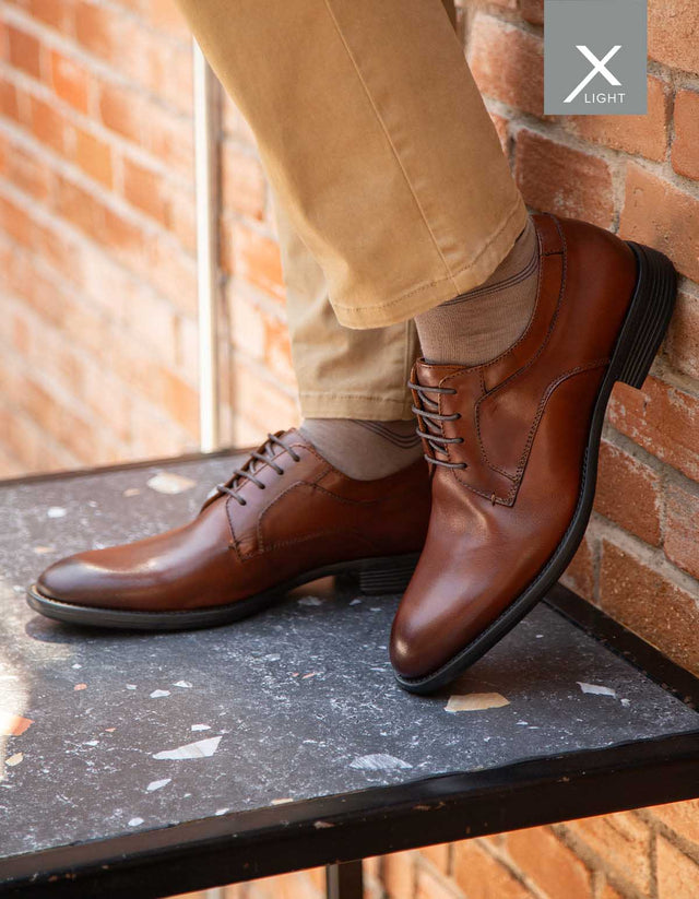 Zapatos Formales Derby Liso X-Light Hombre Cuero Airford Brandy