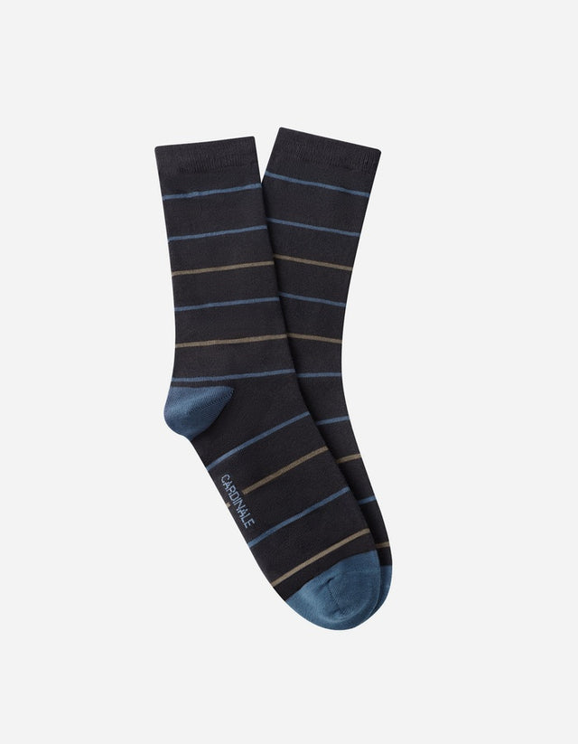 Calcetines Hombre Algodón Gris Con Líneas Beige (Talla 39-45) Calc-1U-Li45