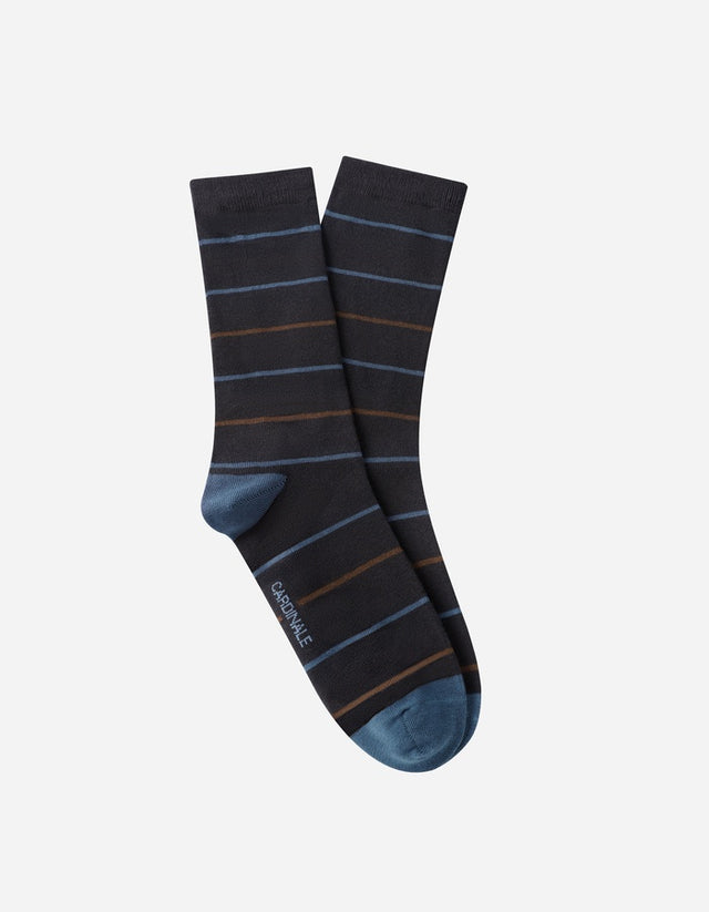 Calcetines Hombre Algodón Gris Con Líneas (Talla 39-45) Calc-1U-Li45