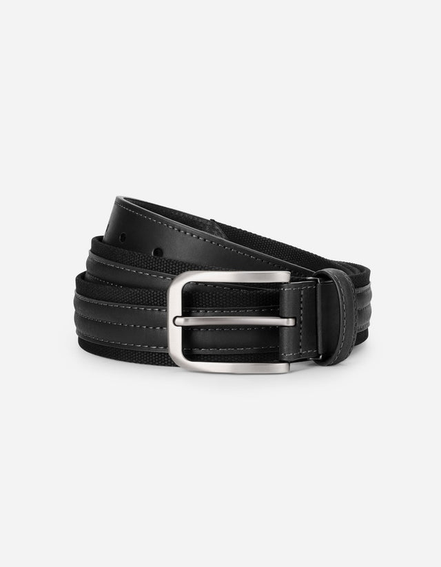 Cinturón Ajustable Hombre Cuero Y Textil Negro Cint-C304