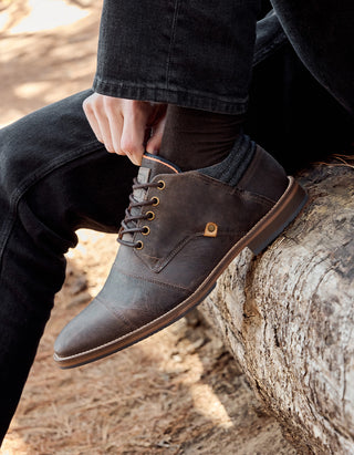 Botines Formal Casual Hombre Cuero Con Costuras Decorativas Crowl-6-81 Brandy