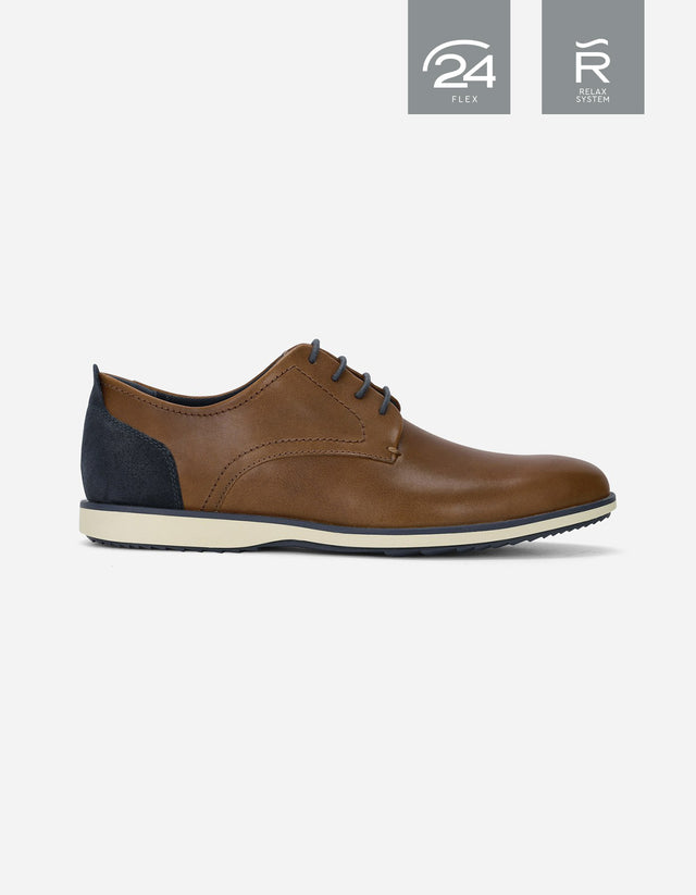 Zapatos Formal Hombre 24 Flex Cuero Talón Azul Denver Brandy