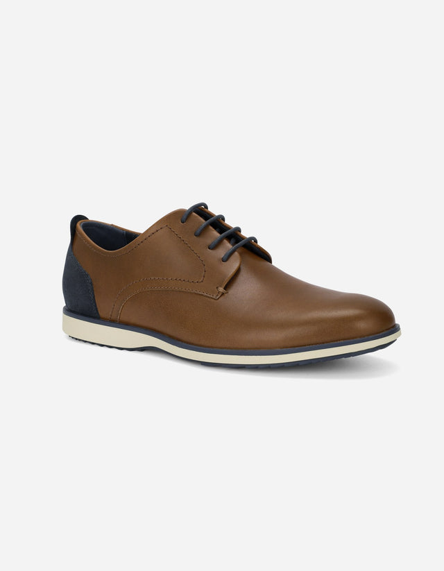 Zapatos Formal Hombre 24 Flex Cuero Talón Azul Denver Brandy