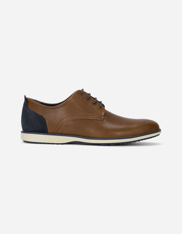 Zapatos Formal Hombre 24 Flex Cuero Talón Azul Denver Brandy
