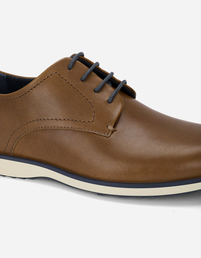 Zapatos Formal Hombre 24 Flex Cuero Talón Azul Denver Brandy