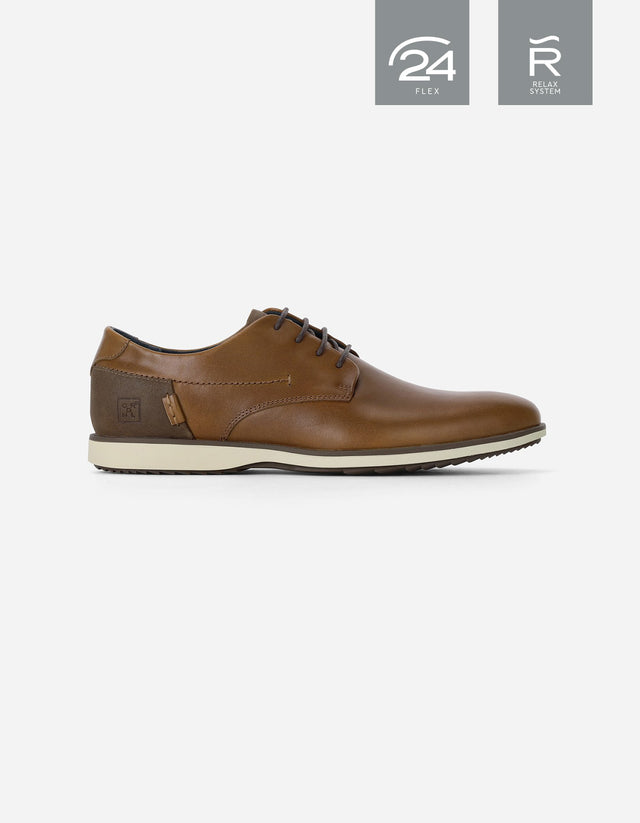 Zapatos Formal Hombre 24 Flex Cuero Talón Café Denver Brandy