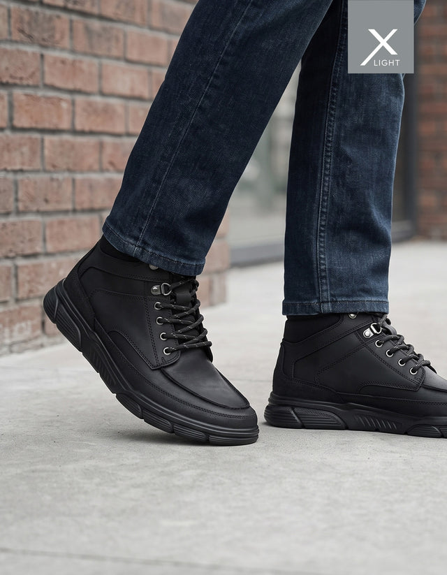 Zapatilla Caña Alta Hombre Cuero Dosscourt Negro