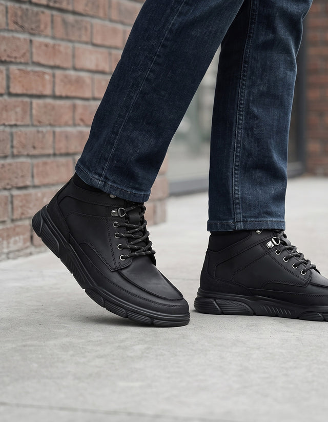 Zapatilla Caña Alta Hombre Cuero Dosscourt Negro