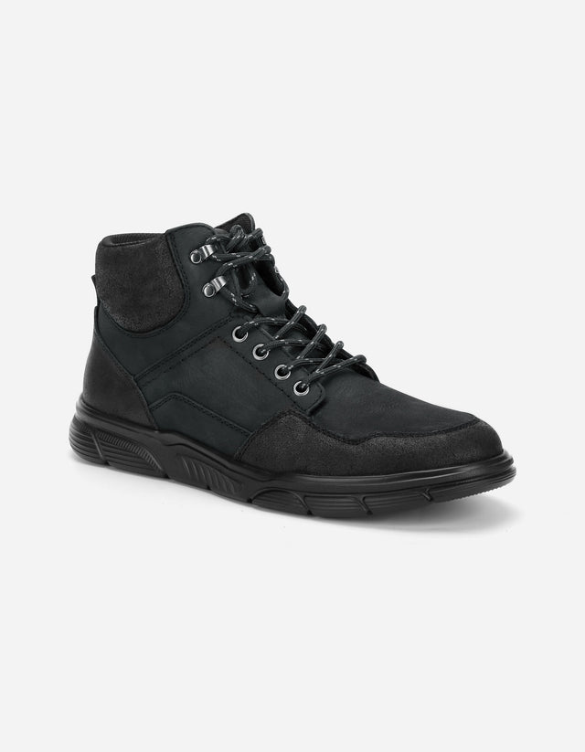 Zapatilla Caña Alta Hombre Cuero Cierre Lateral Dosscourt Negro