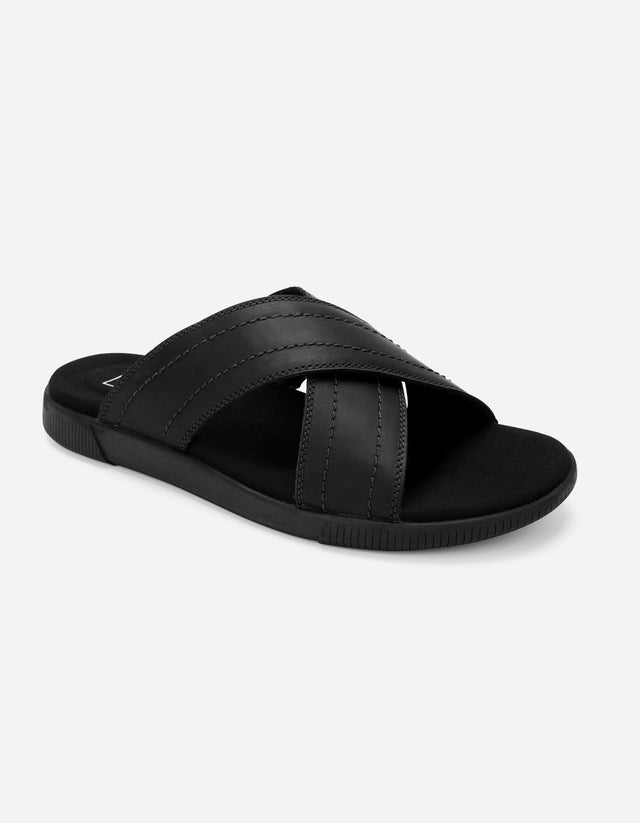 Sandalias Hombre Cruzadas De Cuero Hakuna-9-05 Negro