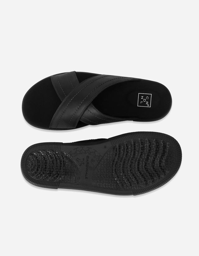 Sandalias Hombre Cruzadas De Cuero Hakuna-9-05 Negro