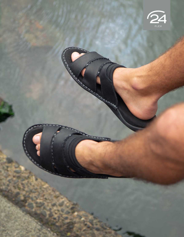 Sandalias Hombre 24 Flex Cuero Mallorca-9-21-Negro
