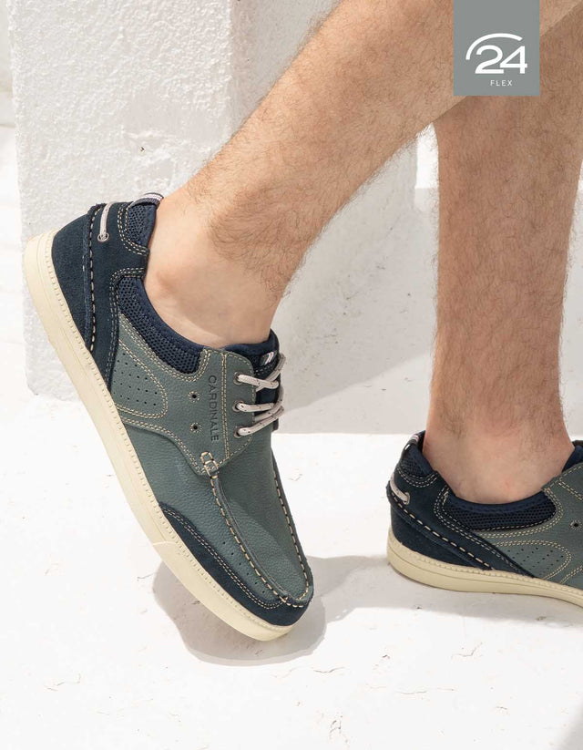 Zapatos Náuticos Hombre 24 Flex Cuero Muelle Azul