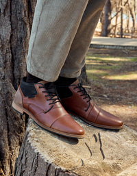 Botines Formal Casual Hombre Cuero Con Costuras Decorativas Thoren-6-24 Brandy