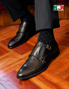 Zapatos Formales Hombre Doble Hebilla Suela Cuero Magno Vittorio-1-30 Negro